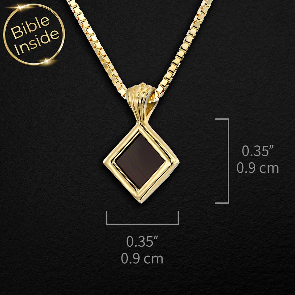 Biblical jewelry featuring elegant rhombus charm with hidden Bible verses