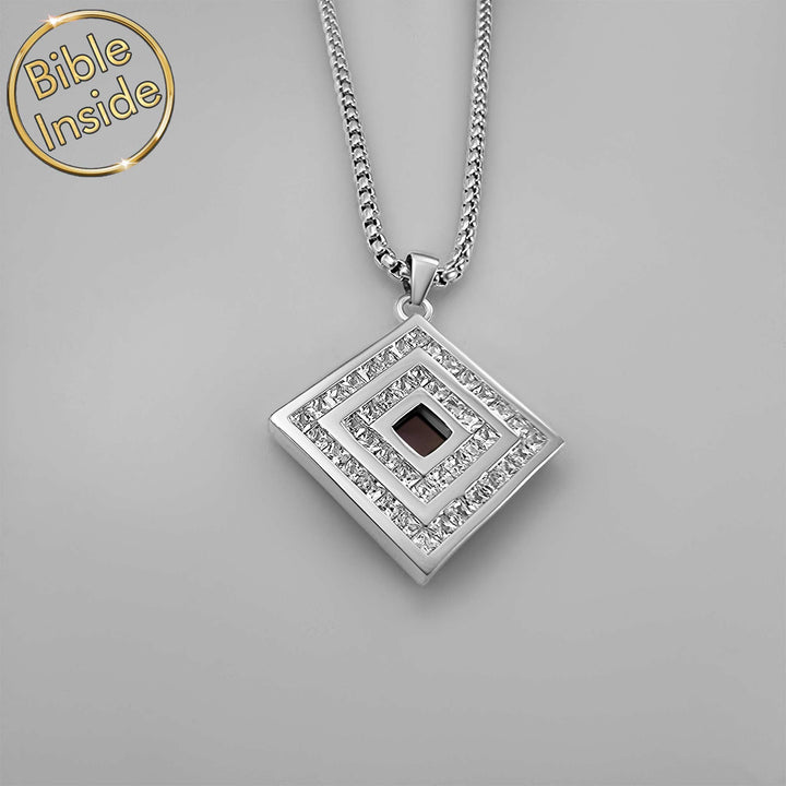 Bible verse jewelry necklace with geometric square design