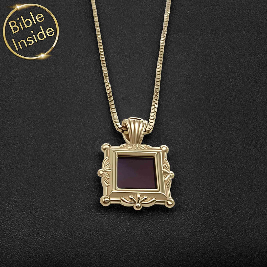 Gold biblical necklace with nano Testament chip for women