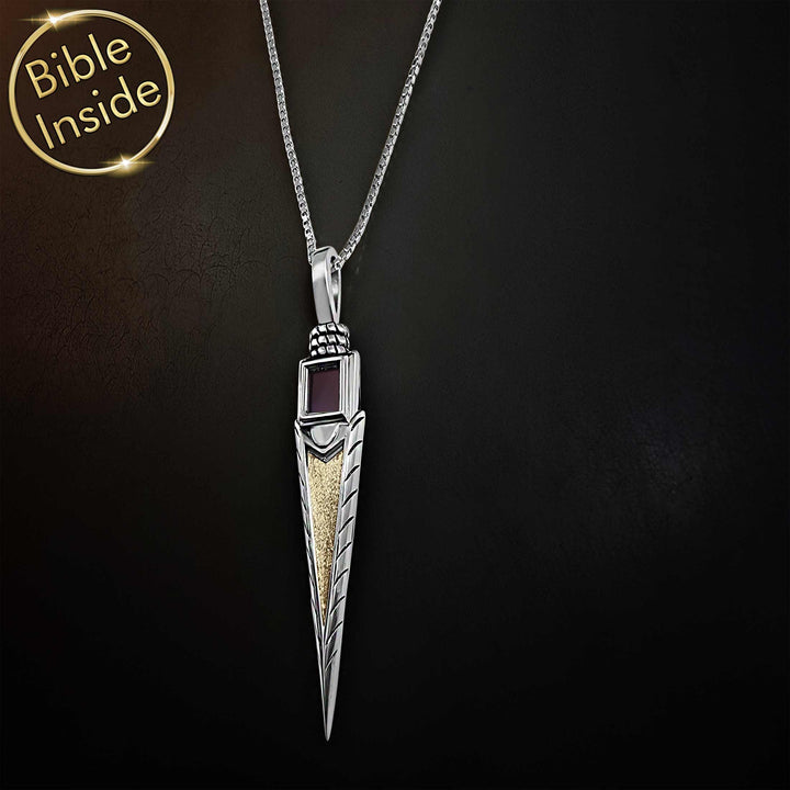 Christian arrow pendant - biblical gift for men with miniature Scripture