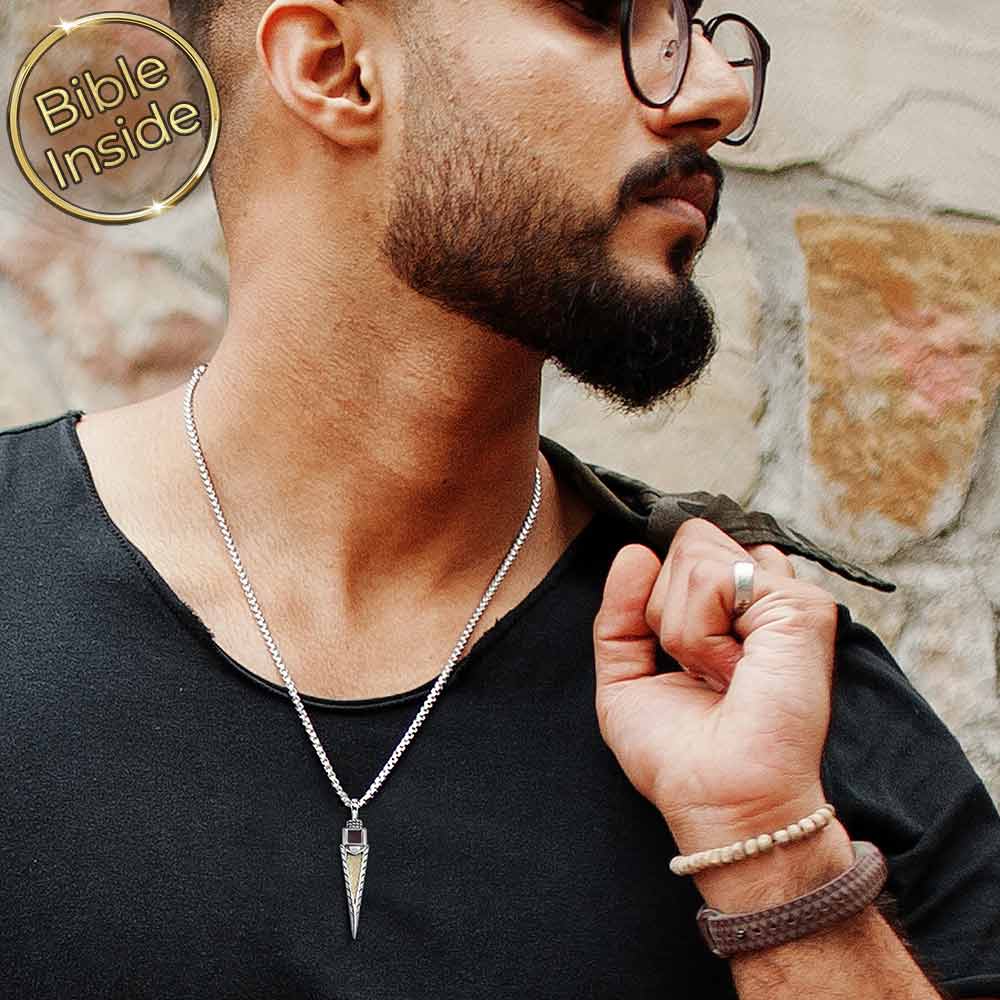 Silver arrow pendant biblical gift for men – minimalist Christian jewelry