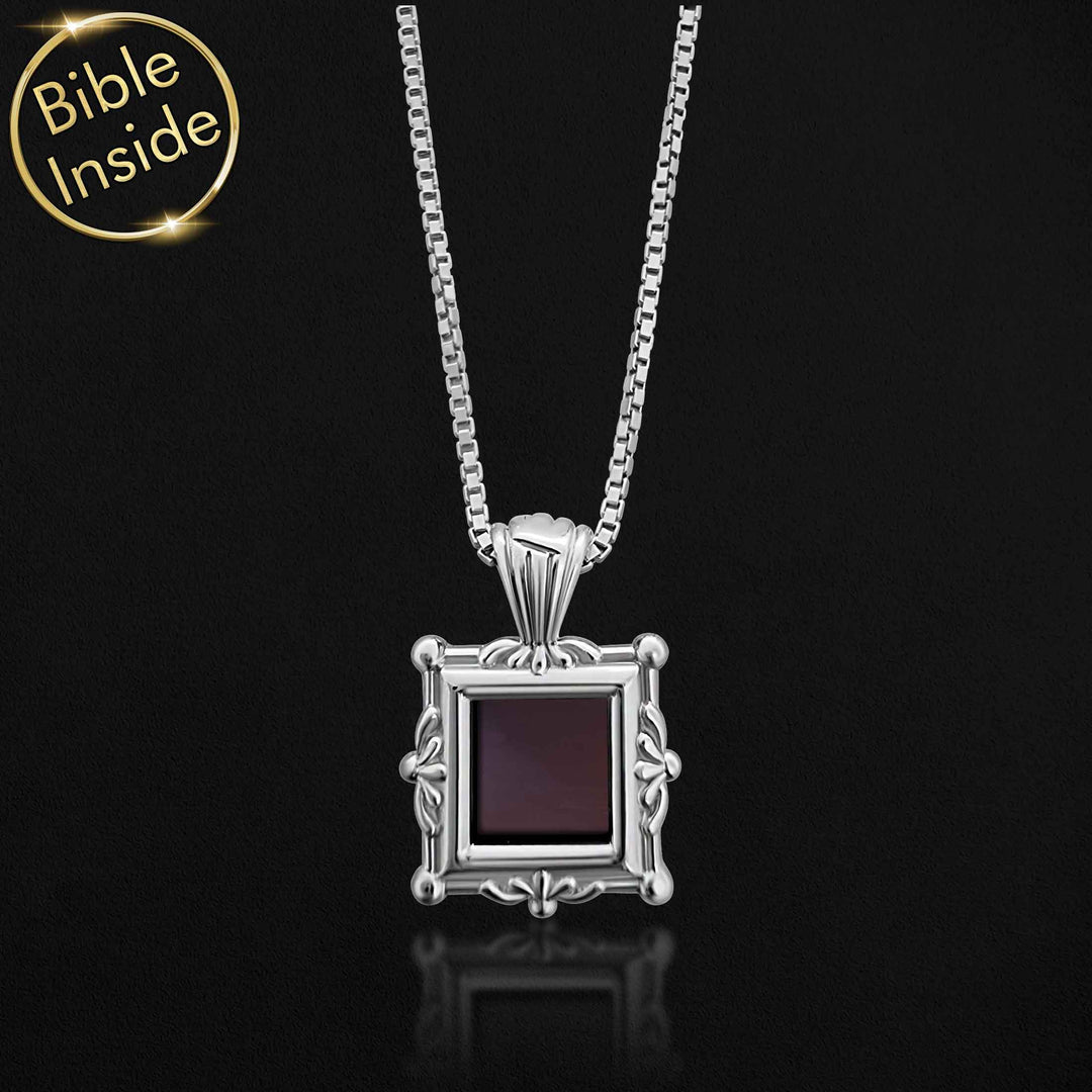 Silver biblical necklace with nano Testament chip for women