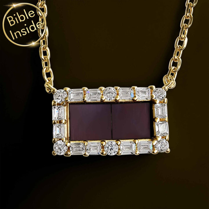 Women's Bible verse jewelry with CZ stones and microscopic scripture