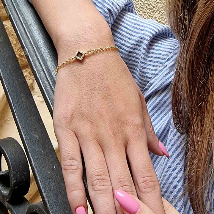 Christian jewelry for her featuring geometric rhombus with New Testament chip