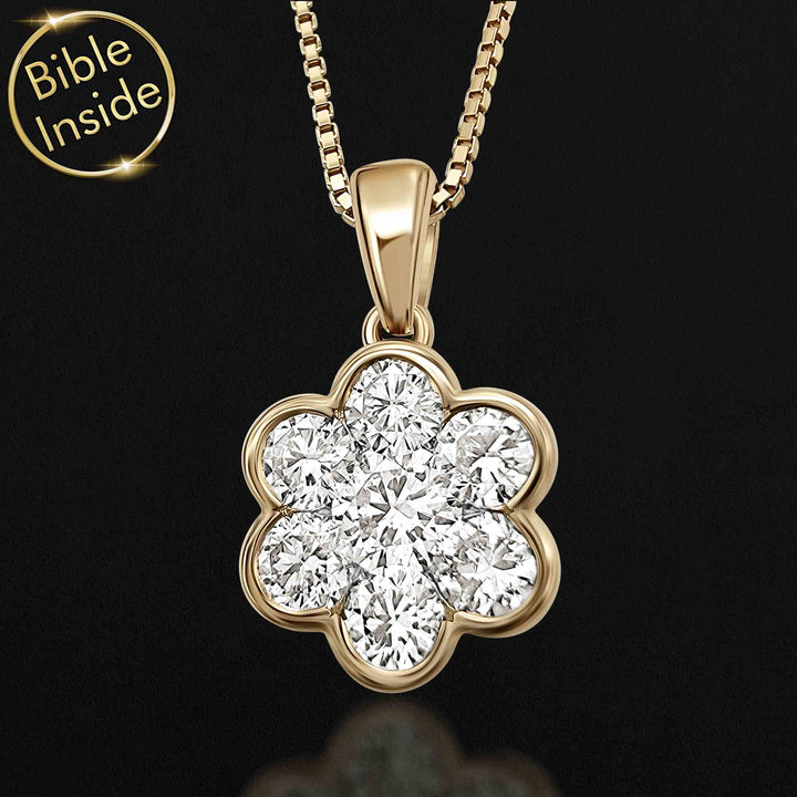 Yellow gold Christian necklace with gladiolus symbol for daily faith expression