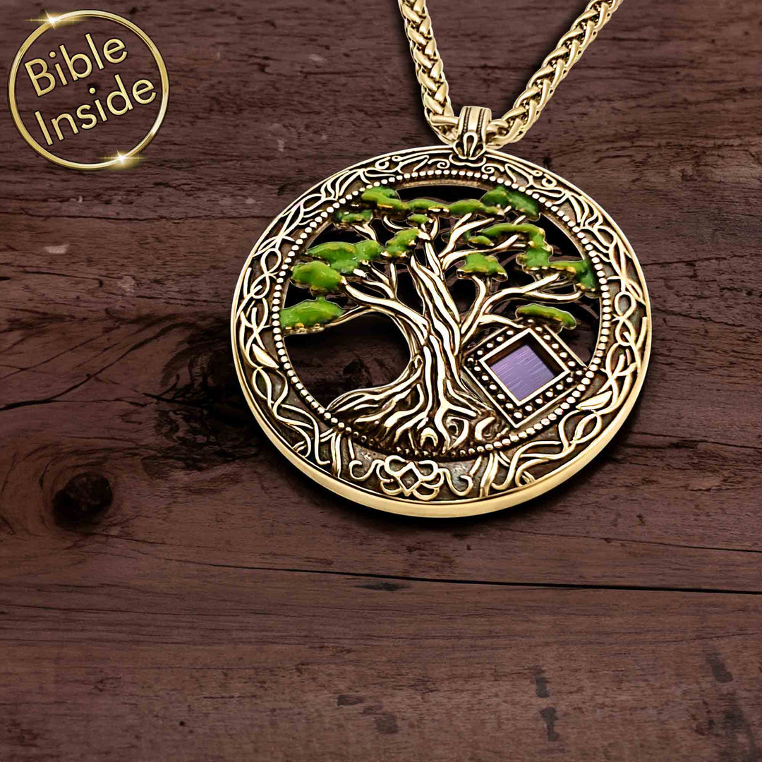 Elegant Christian tree necklace with Biblical symbolism and technology