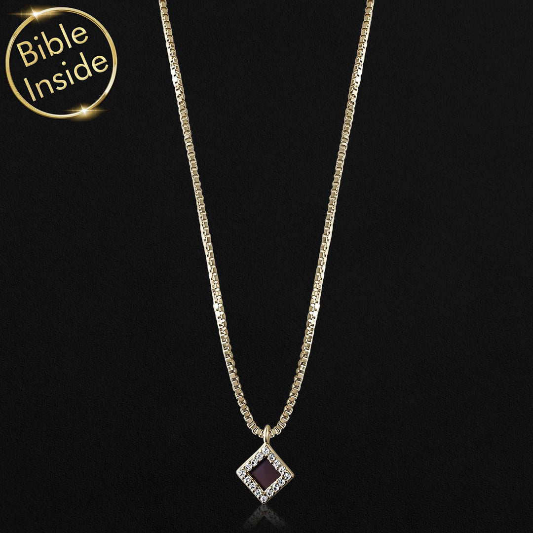 Gift for Christian women - rhombus necklace with nano Bible chip