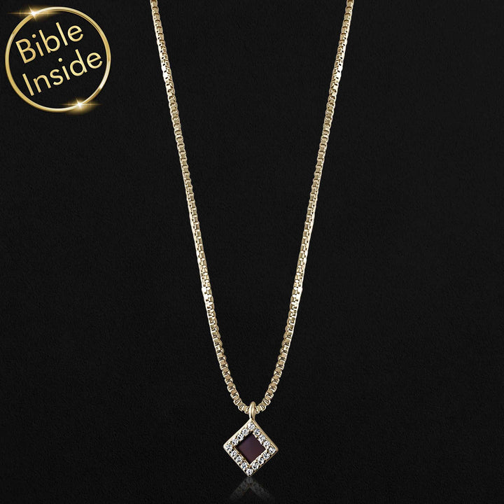 Gift for Christian women - rhombus necklace with nano Bible chip