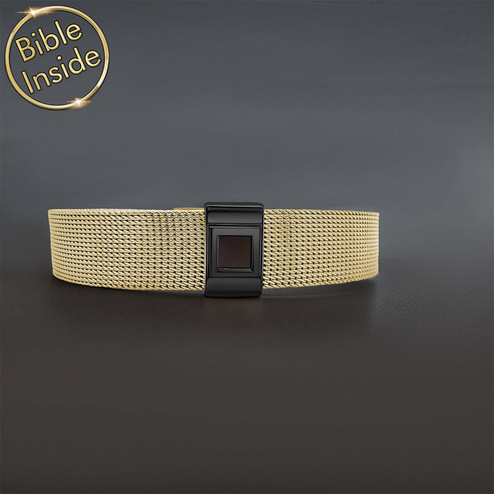 Christmas gift for Christians with black square nano Bible element - stylish men's bracelet
