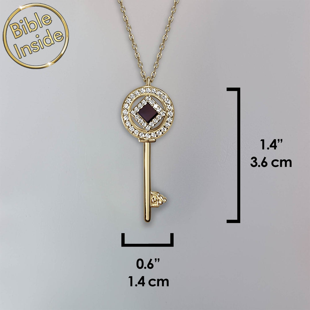 Womens kingdom key necklace with New Testament chip – faith gift
