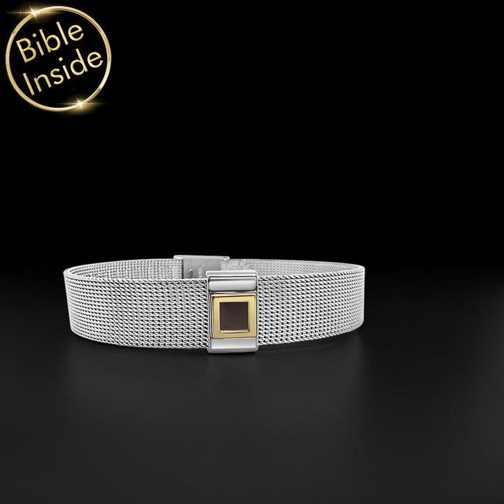 Polished stainless steel Knox bracelet for Christian guys