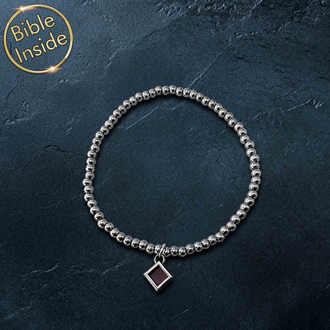 Silver positive Christian jewelry bracelet with miniature New Testament inside