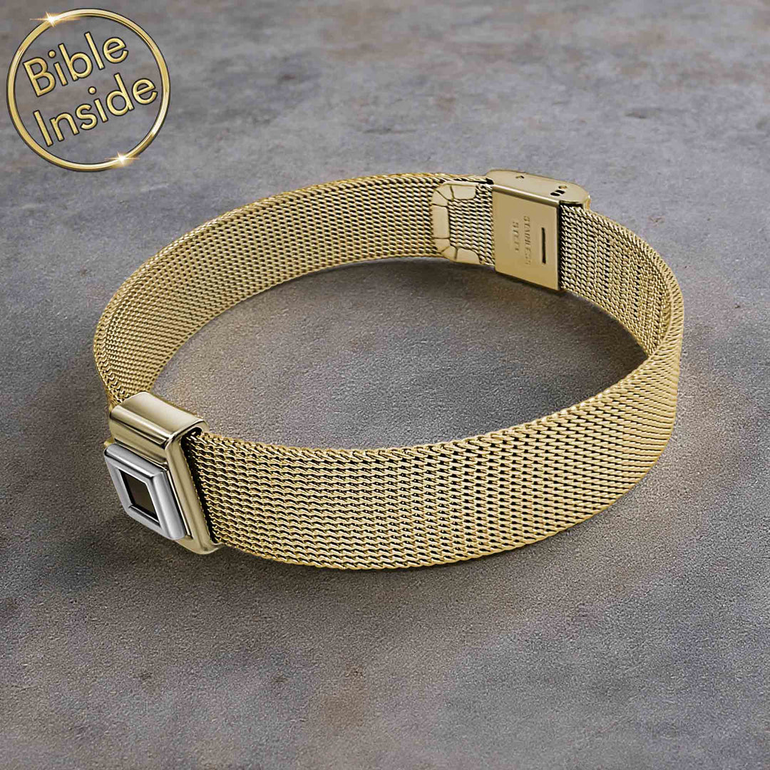 Men's Christian jewelry bracelet featuring rectangular links and polished finish