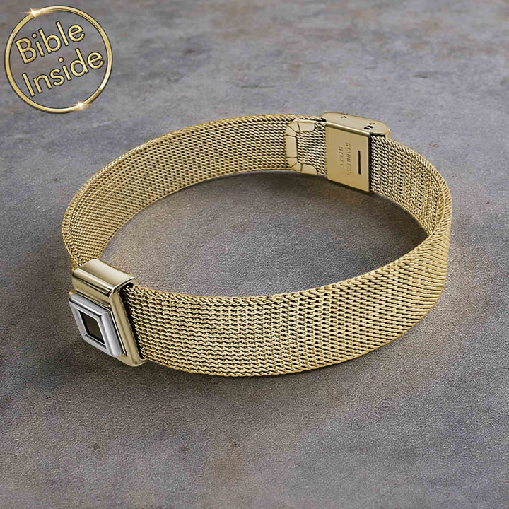 Men's Christian jewelry bracelet featuring rectangular links and polished finish