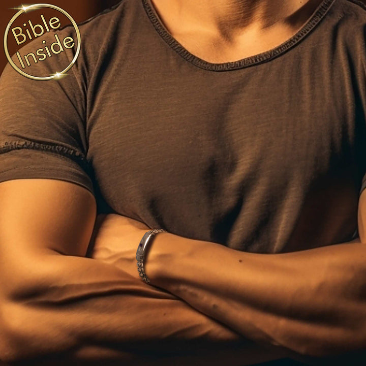 Bold Christian bracelet for men with embedded New Testament chip