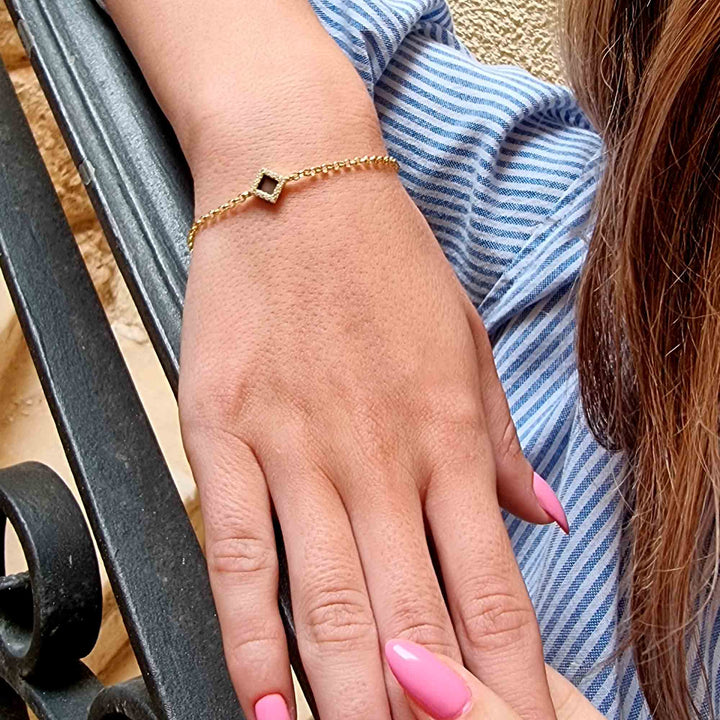 Gold plated Christian jewelry for women – rhombus bracelet with New Testament micro chip