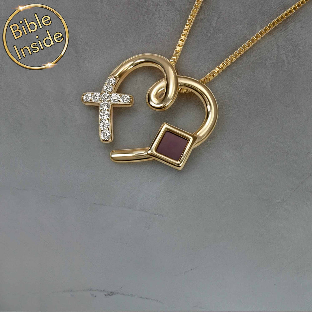 Women's faith jewelry heart necklace with Bible chip inside