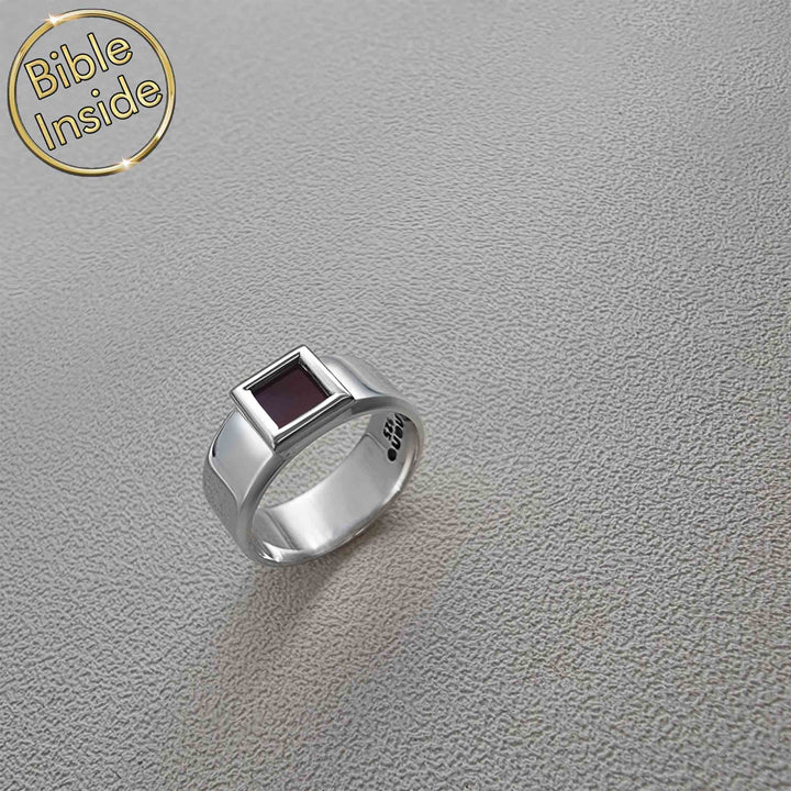 Mens Christian jewelry ring with miniature scripture - unique faith accessory