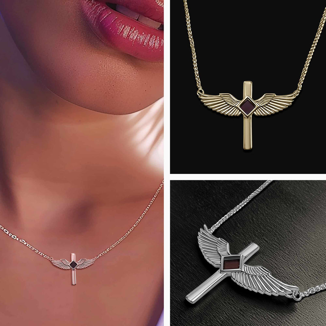 Christian jewelry for women cross necklace with wings and nano Bible