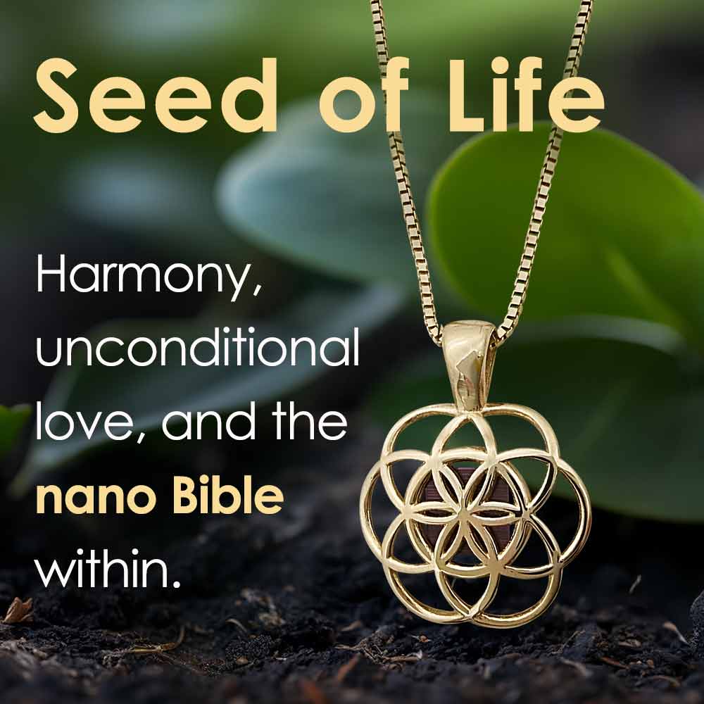 Christian jewelry featuring sacred geometry and miniature Bible chip