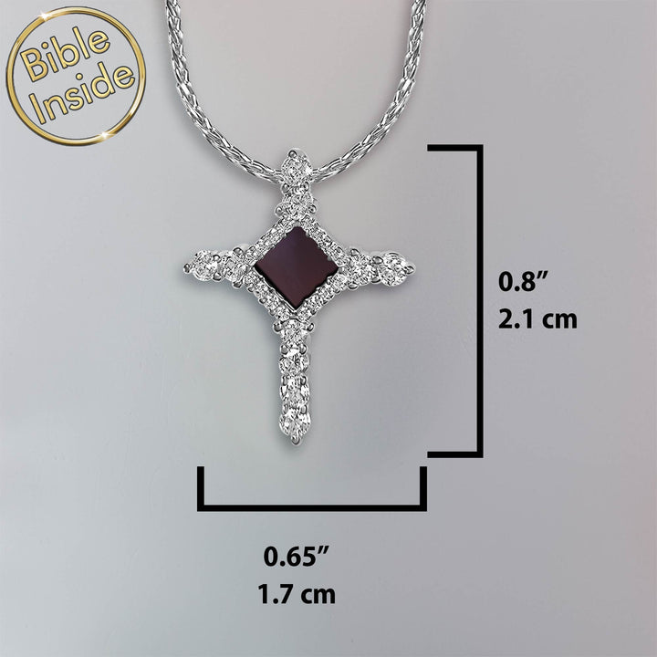 Silver cross Christianity necklace with miniature Bible - gift for Christian women

