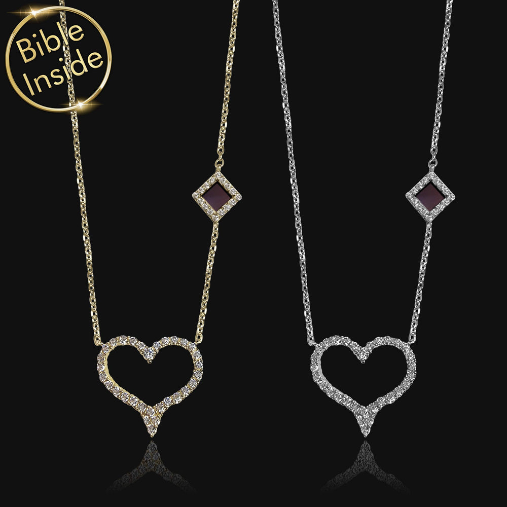 Heart-shaped Christian Necklace featuring New Testament chip