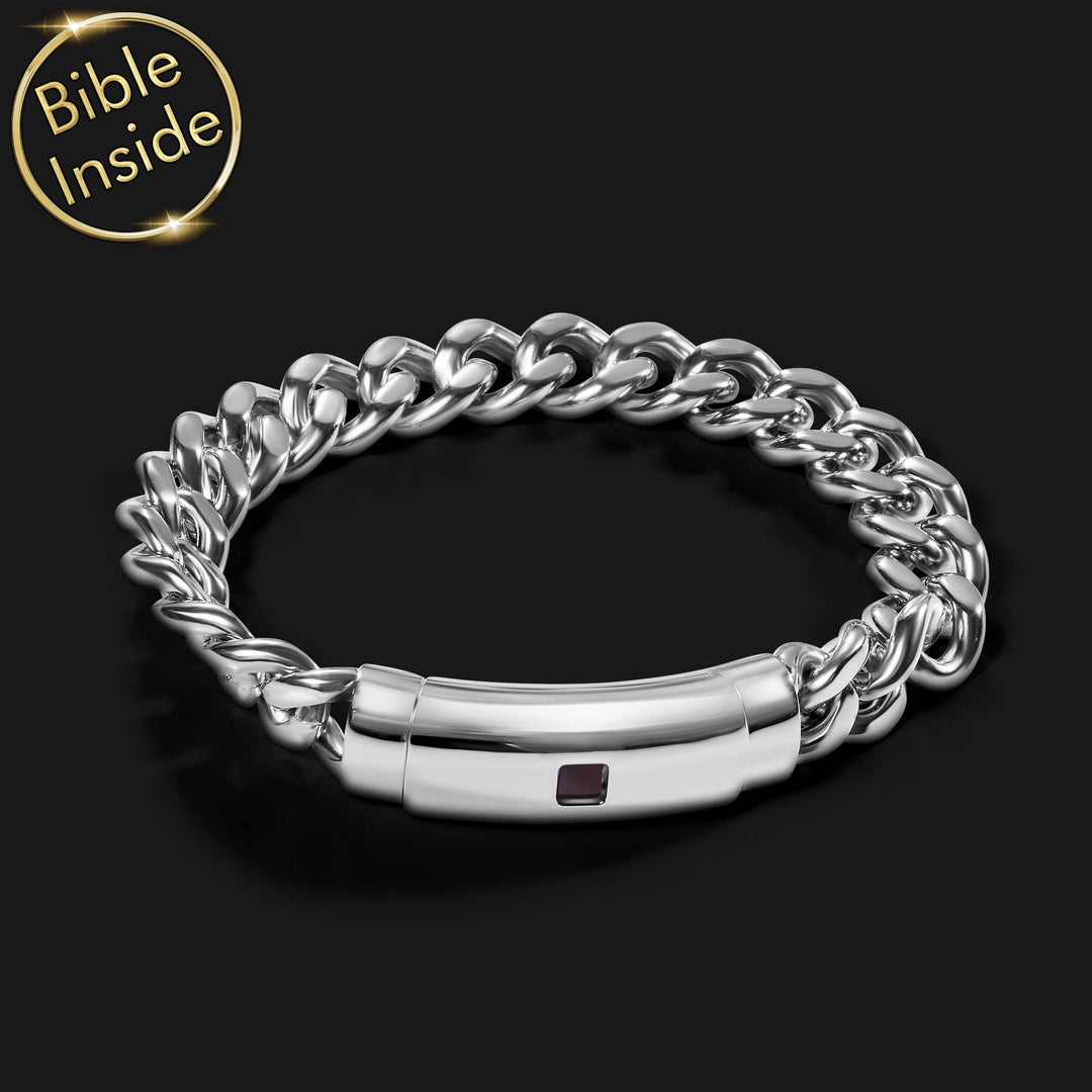 Bold Christian bracelet with microscopic Bible - unique Christianity jewelry for men