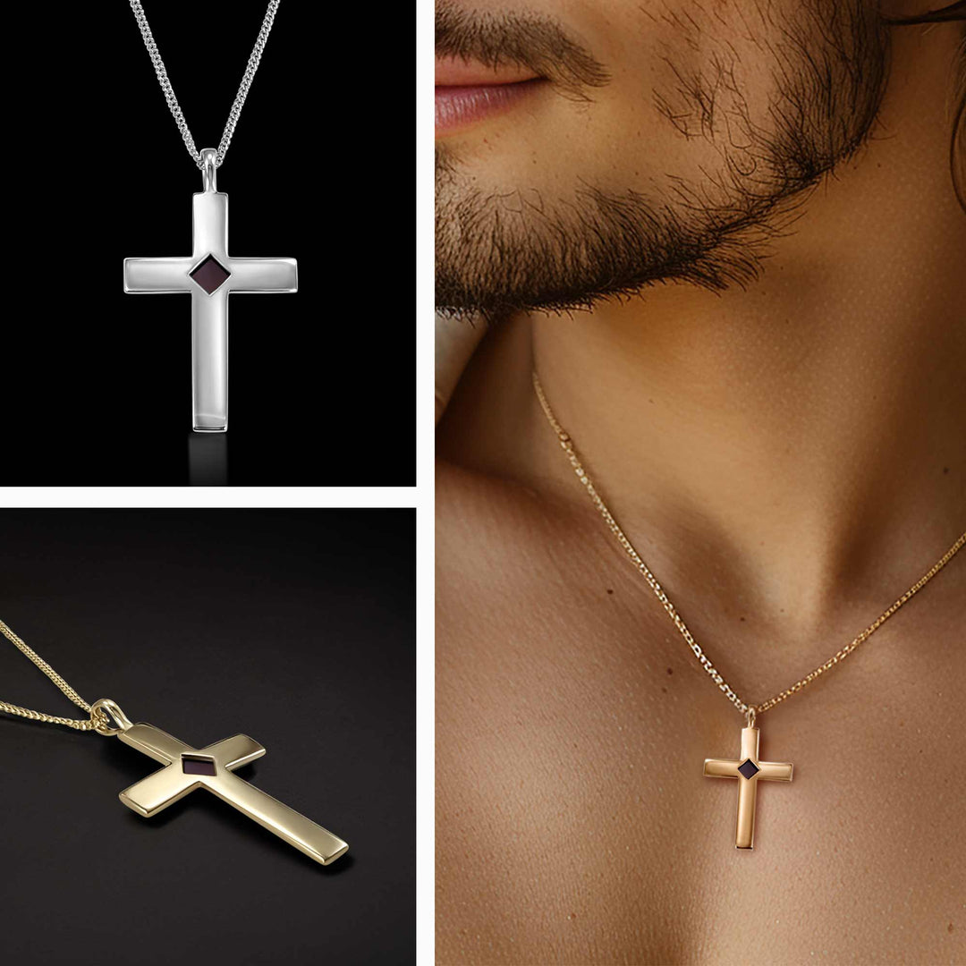Christian jewelry cross necklace in gold with nano Bible technology
