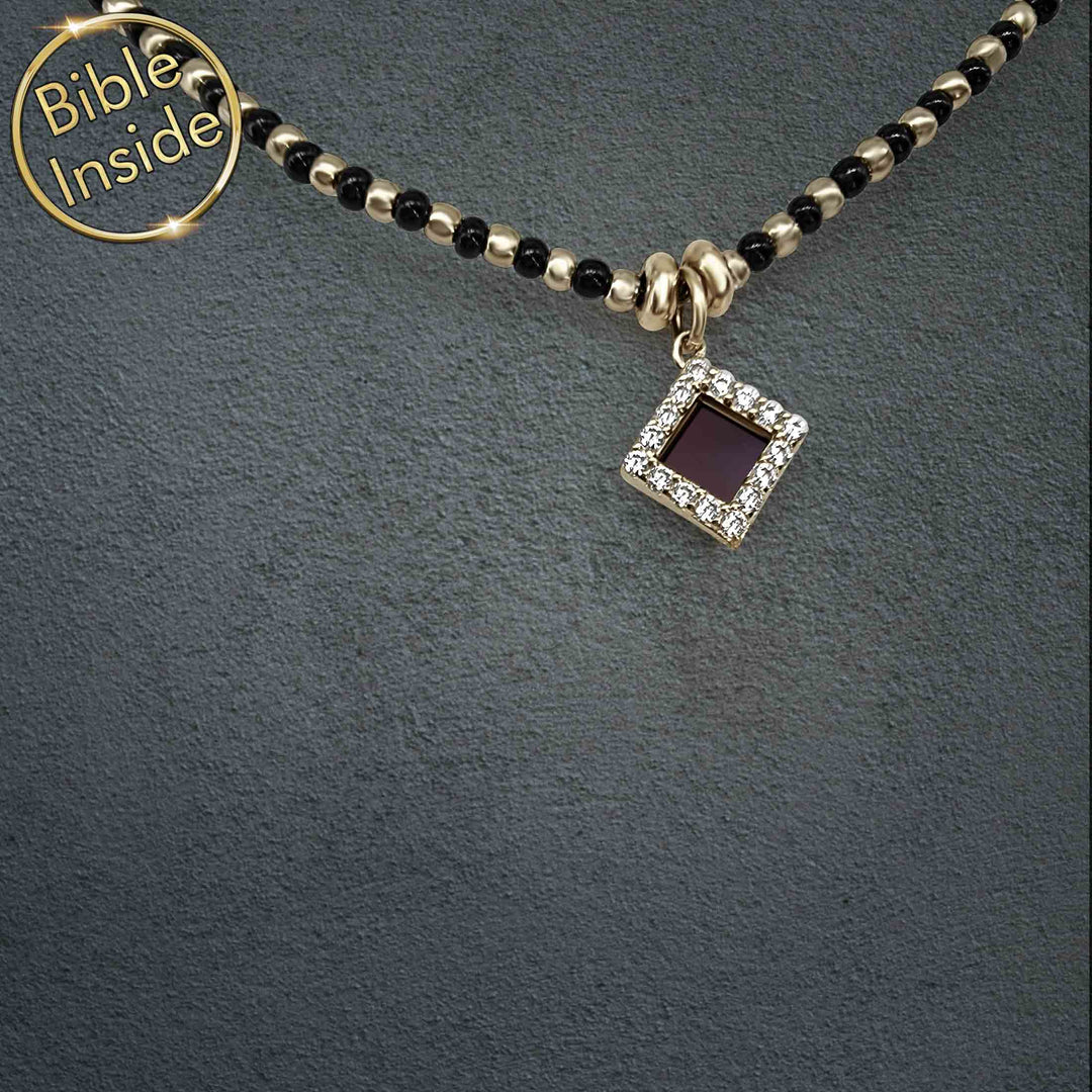 Minimalist Christian pendant with onyx stone for daily devotion
