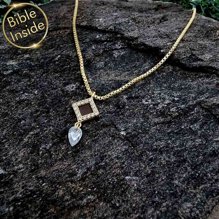 Women's Christian pendant featuring nano Bible chip in elegant design