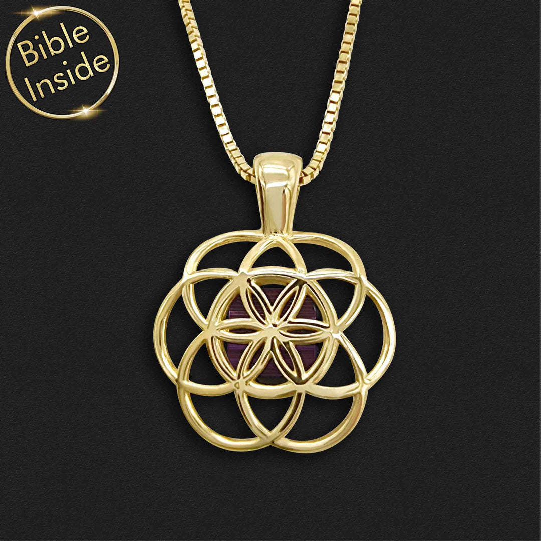 Christian charm necklace featuring seven circles Seed of Life design