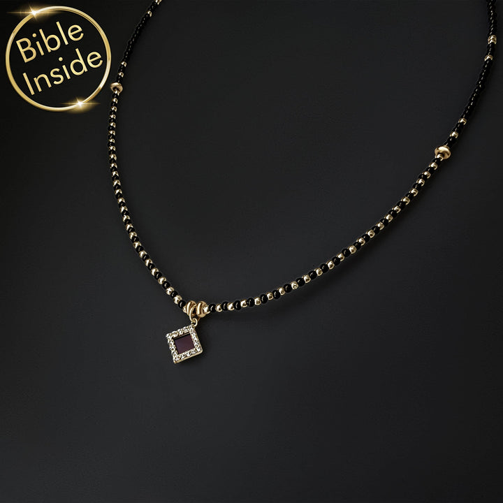 Christian ladies gift with black onyx stone and New Testament chip
