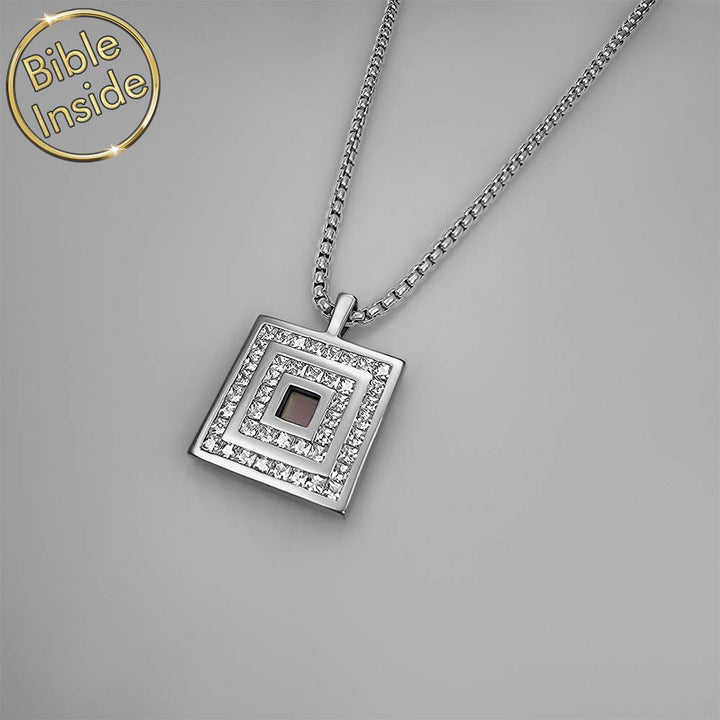 Unique Christian jewelry - square necklace with entire New Testament inside