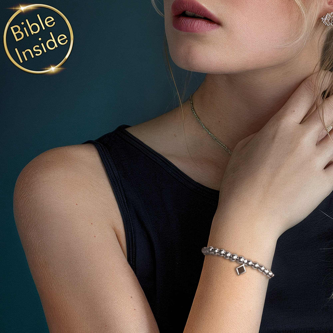 Minimalist Christians jewelry bracelet with micro Bible engraving
