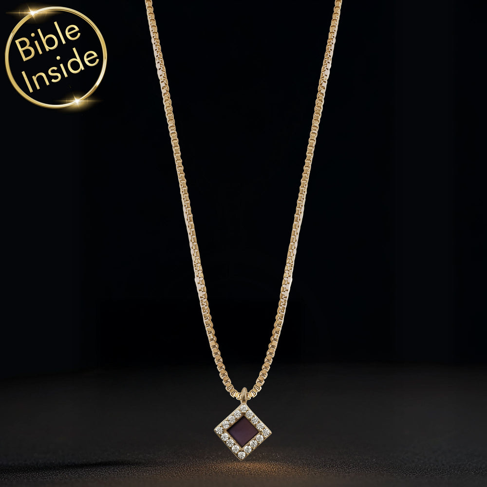 Christian gifts necklace with New Testament chip in rhombus pendant