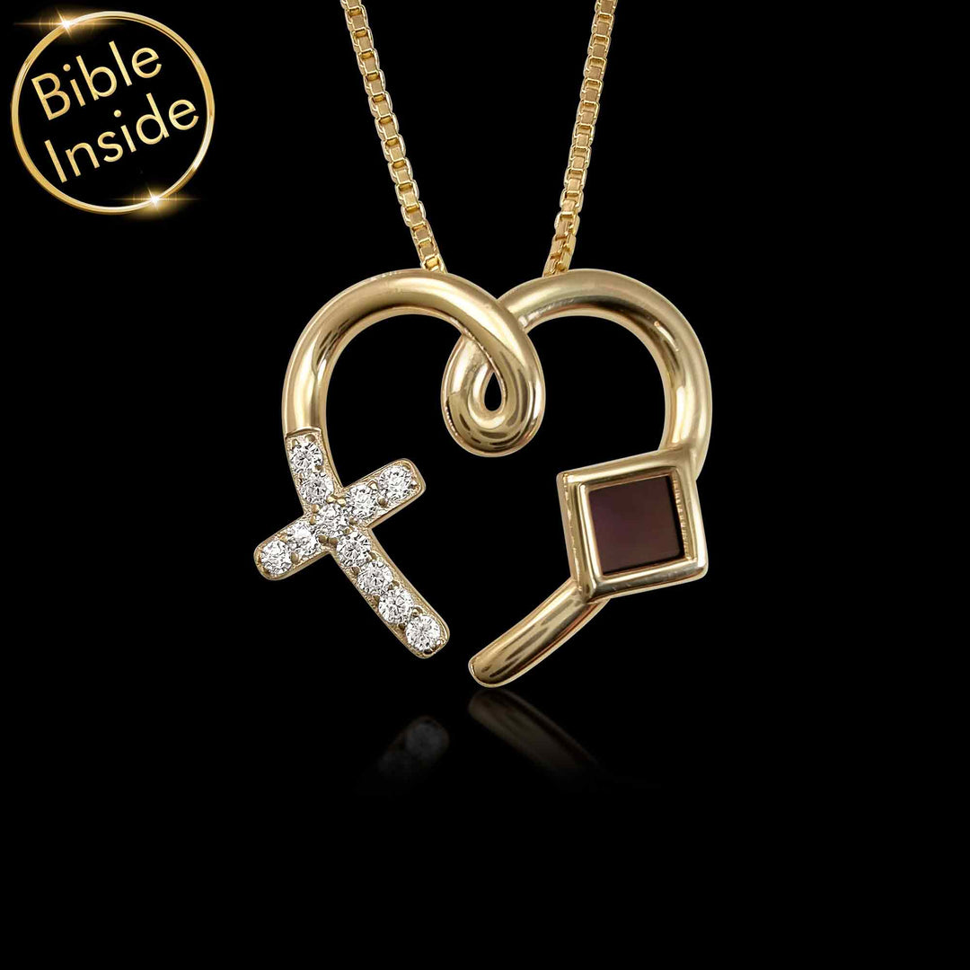 Heart charm jewelry Christian necklace for women with nano scripture