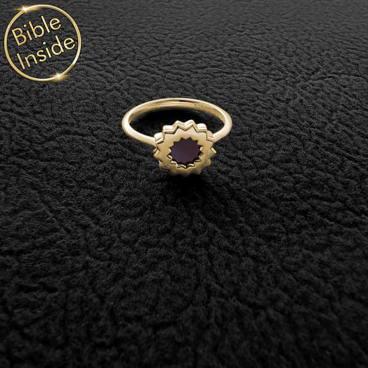 Christian ring featuring flower design and micro Bible - meaningful gift for her
