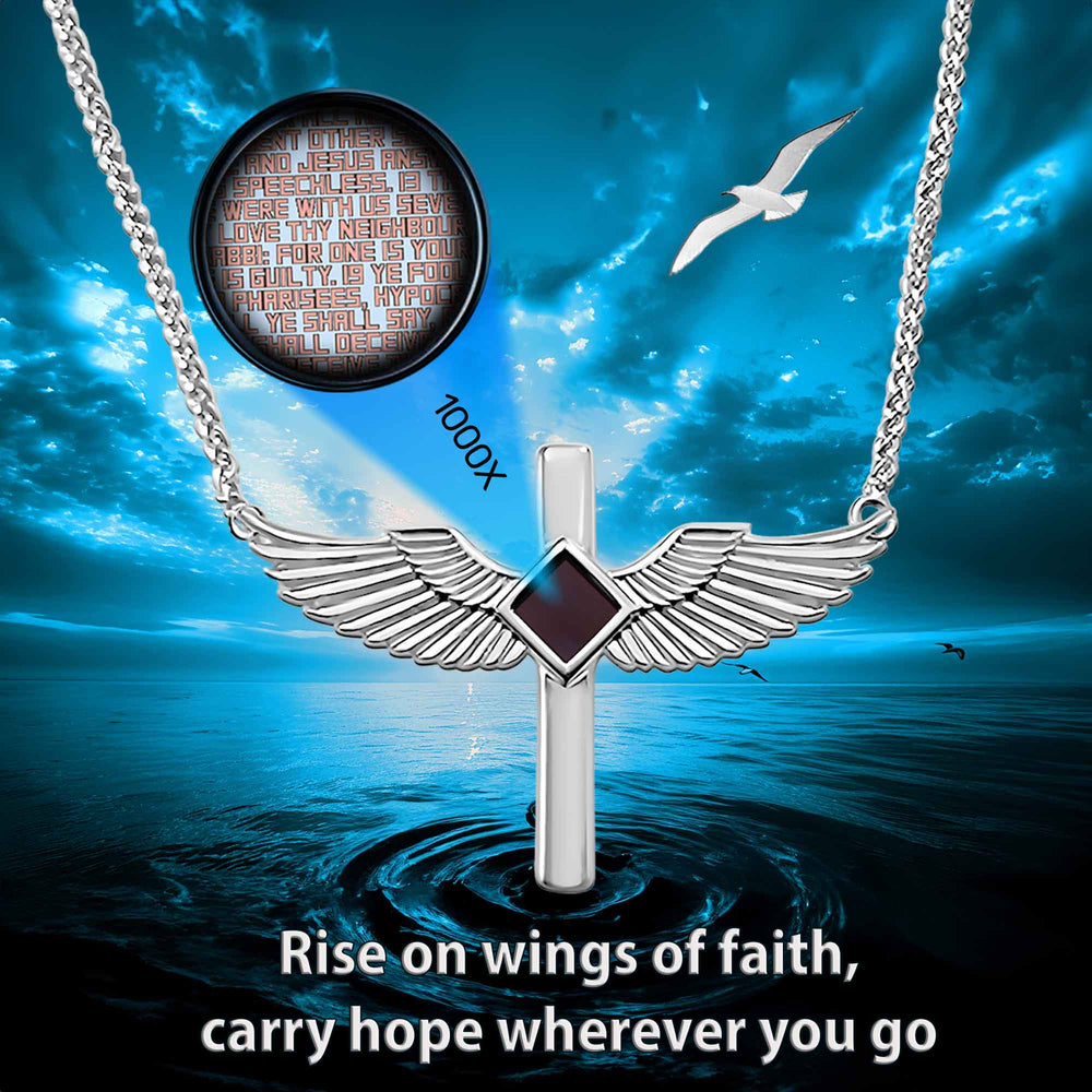 Winged cross necklace in silver – women's Christian jewelry gift