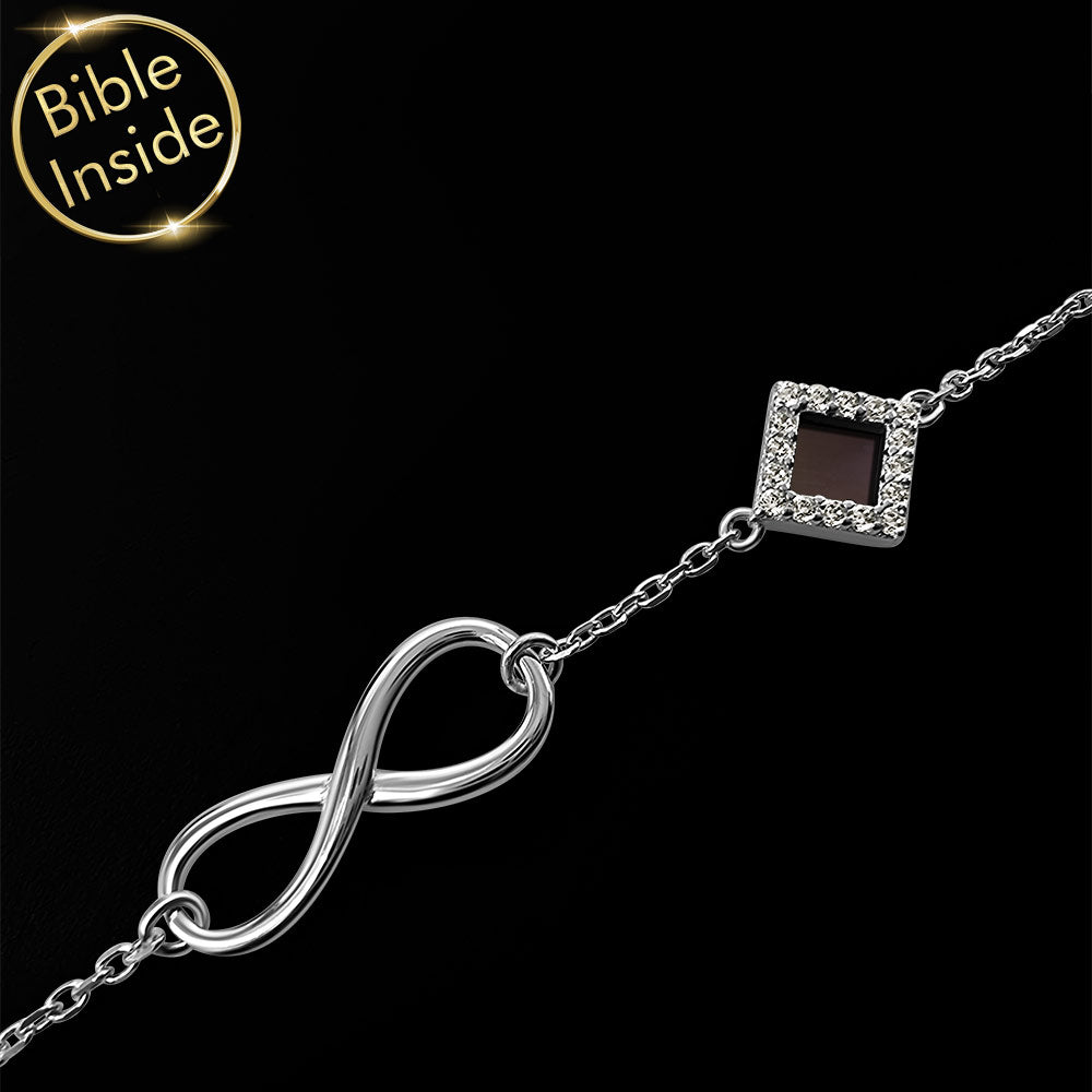 Sterling silver infinity bracelet for Christians, unique gift with nano Bible