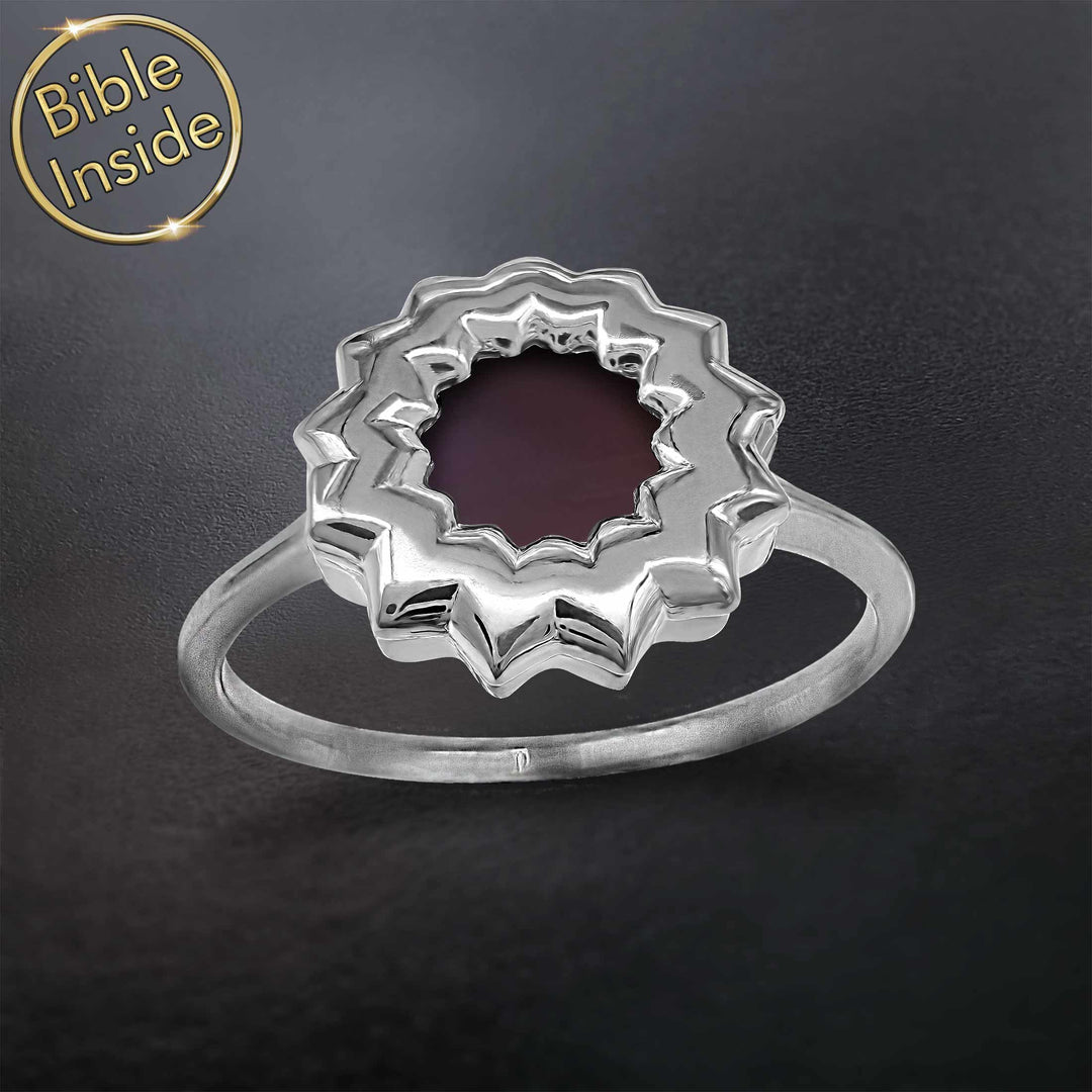 Elegant Christian presents ring for women – flower design with Bible inside
