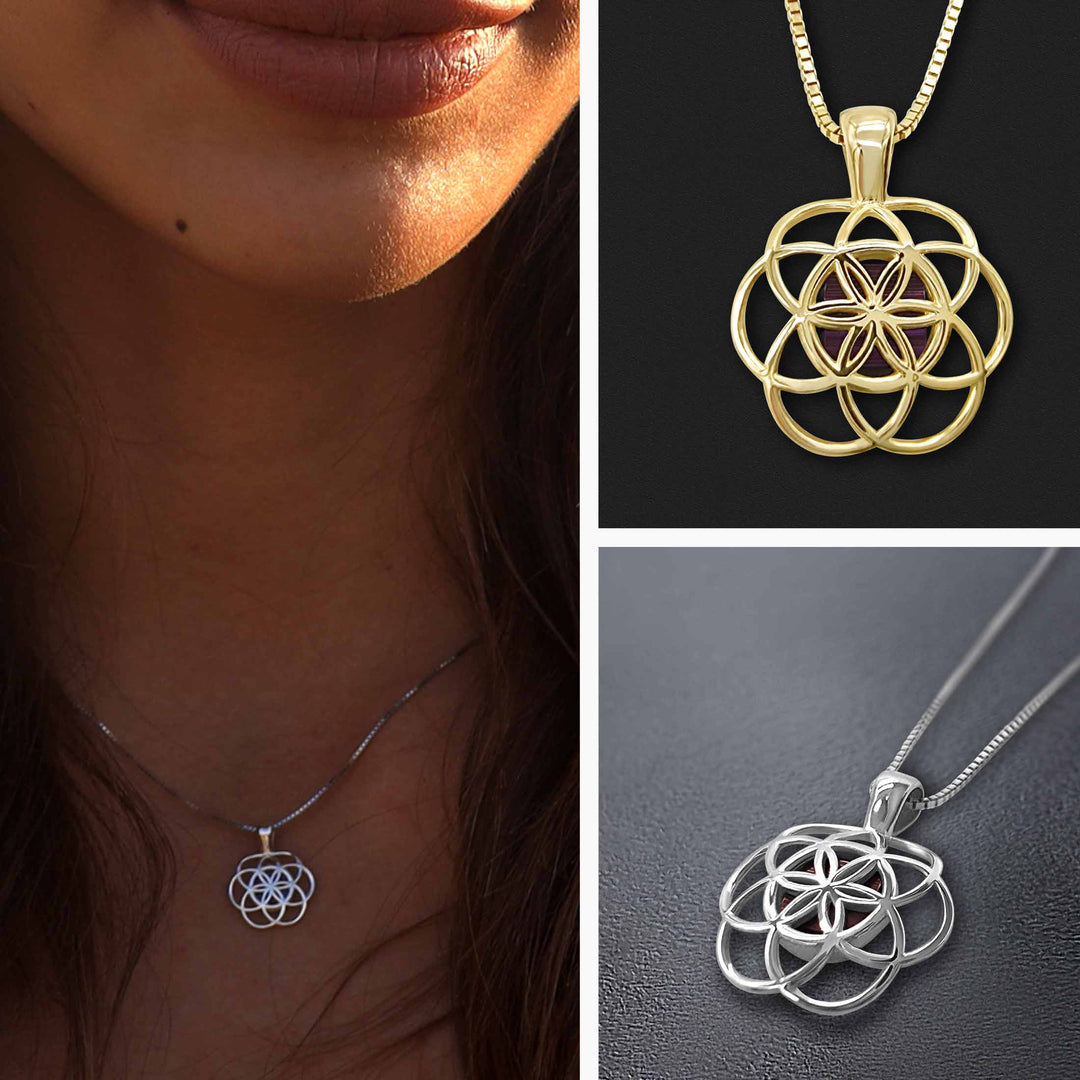 Christianity jewelry necklace with Seed of Life pendant and nano Bible