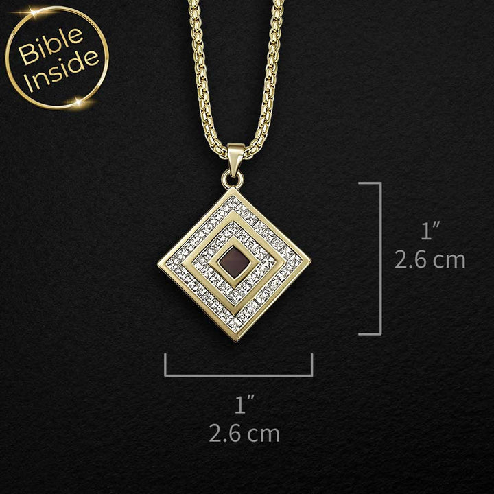 Gold square pendant presents for Christians with CZ stones