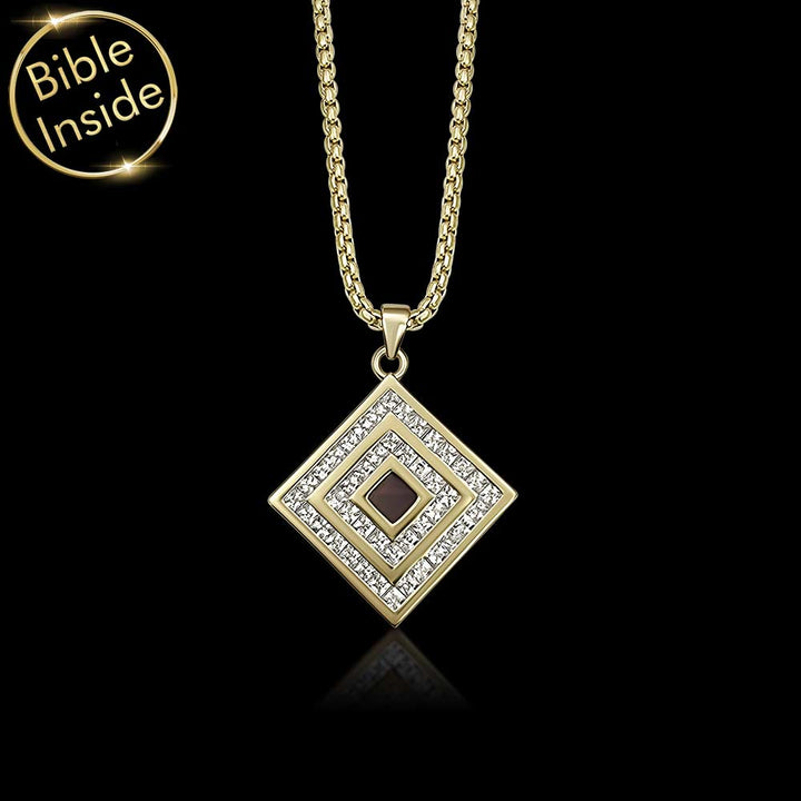 Christianity jewelry with Testament inside – square pendant for believers
