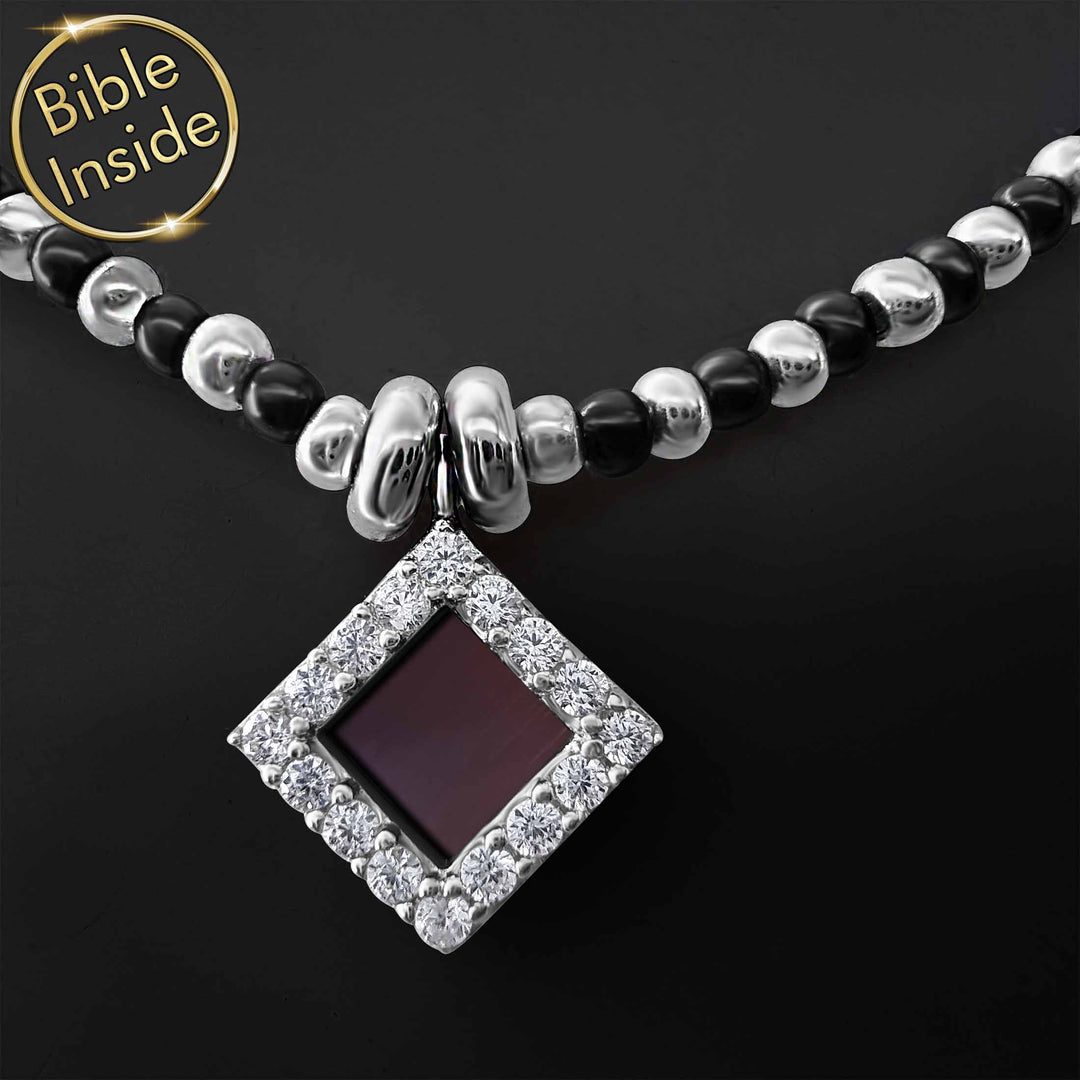 Unique Christian Christmas gifts – onyx necklace with scripture inside
