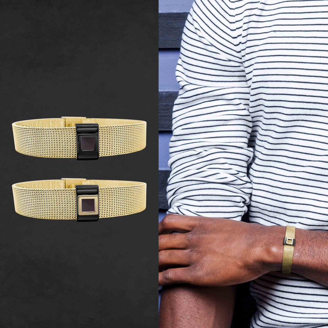 Christmas gift for Christians bracelet with rectangular gold design and nano Bible chip