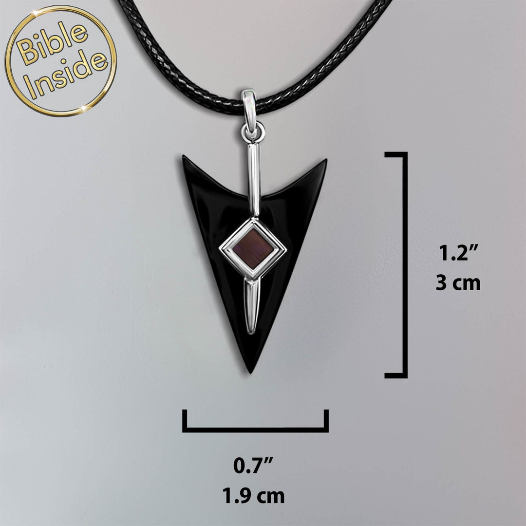 Stainless steel arrow necklace for men with New Testament chip