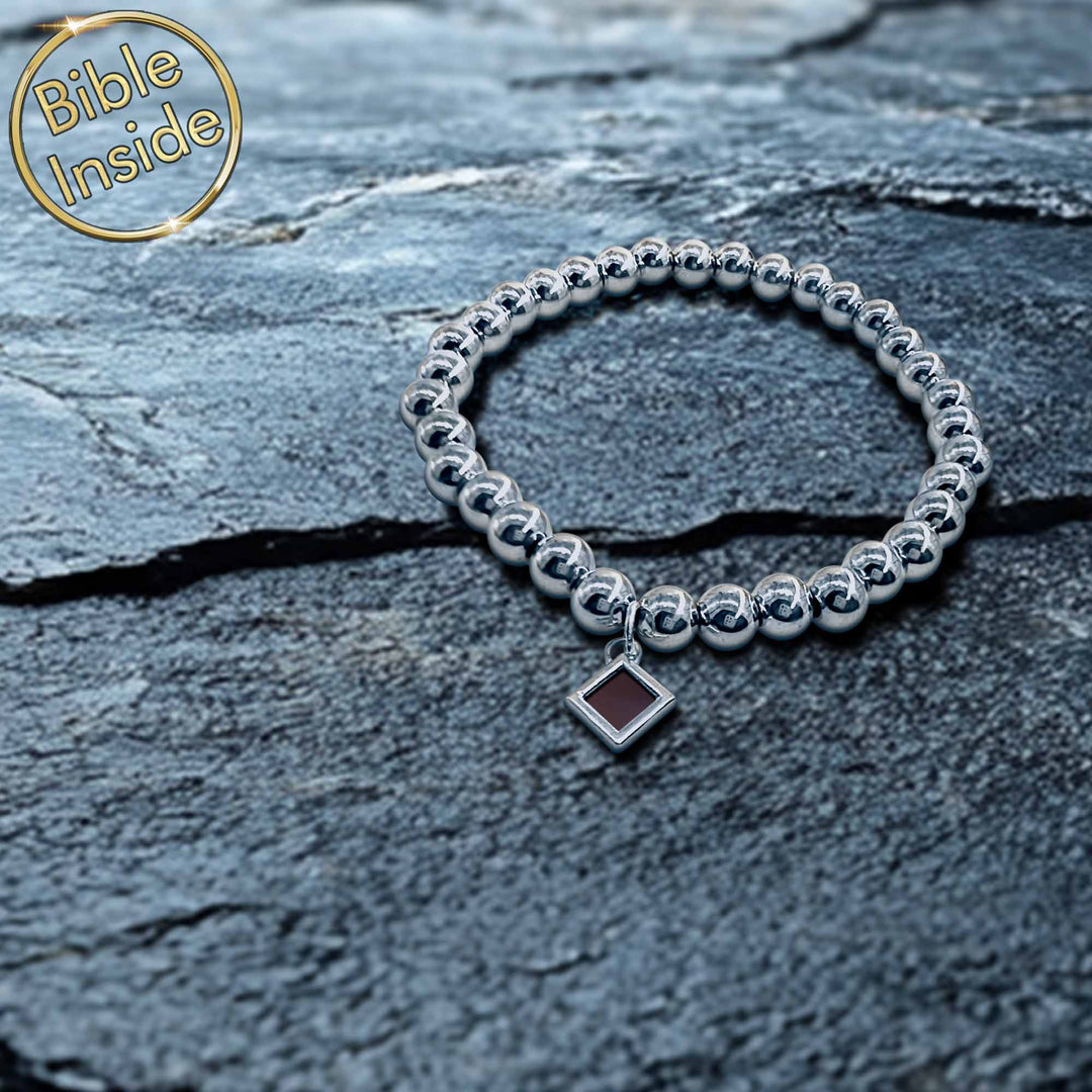 Christian gift bracelet featuring six bubble design in silver finish
