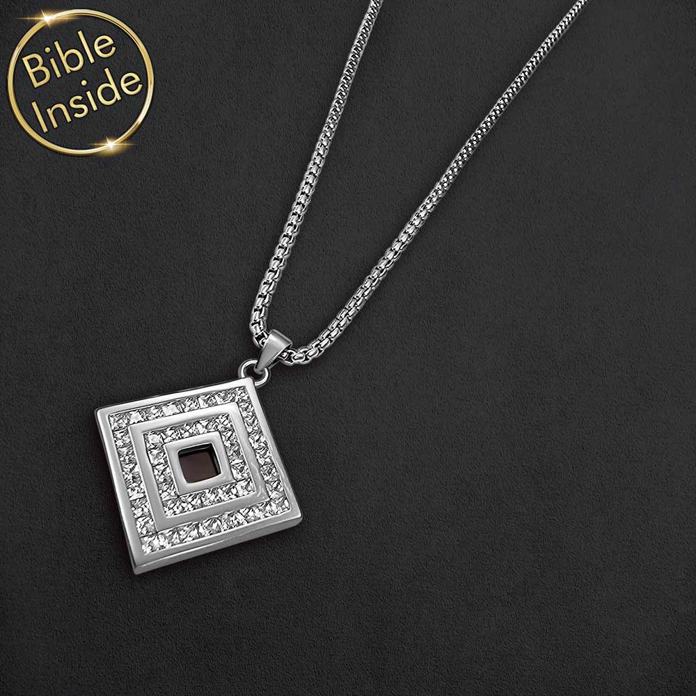 Square pendant necklace with CZ stones – special Christmas gift for wife