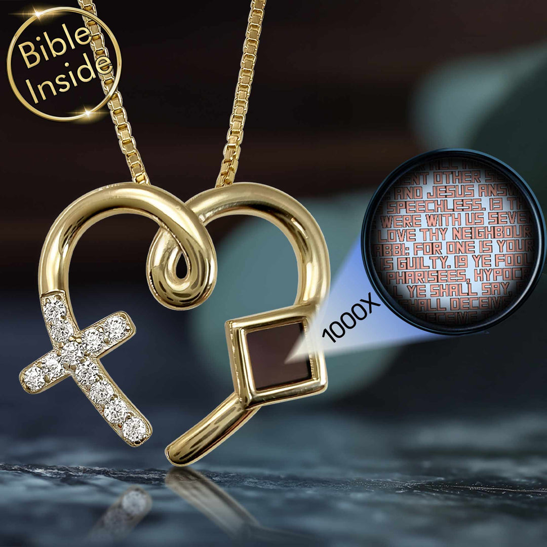 Womens valentine gift necklace with Christian cross and scripture inside