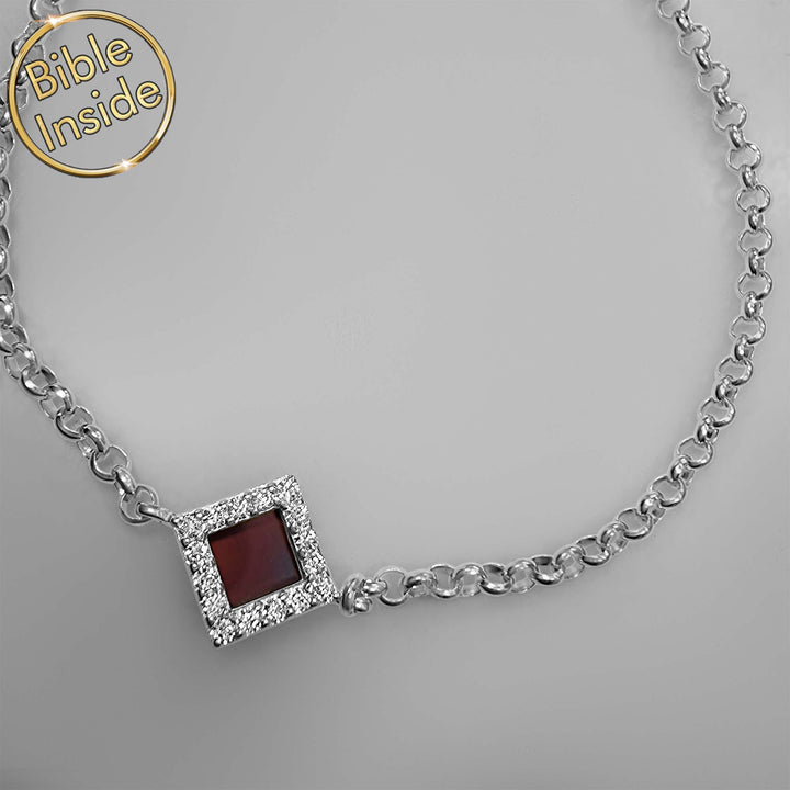 Sterling silver rhombus bracelet with nano Bible - elegant Christmas gift for wife